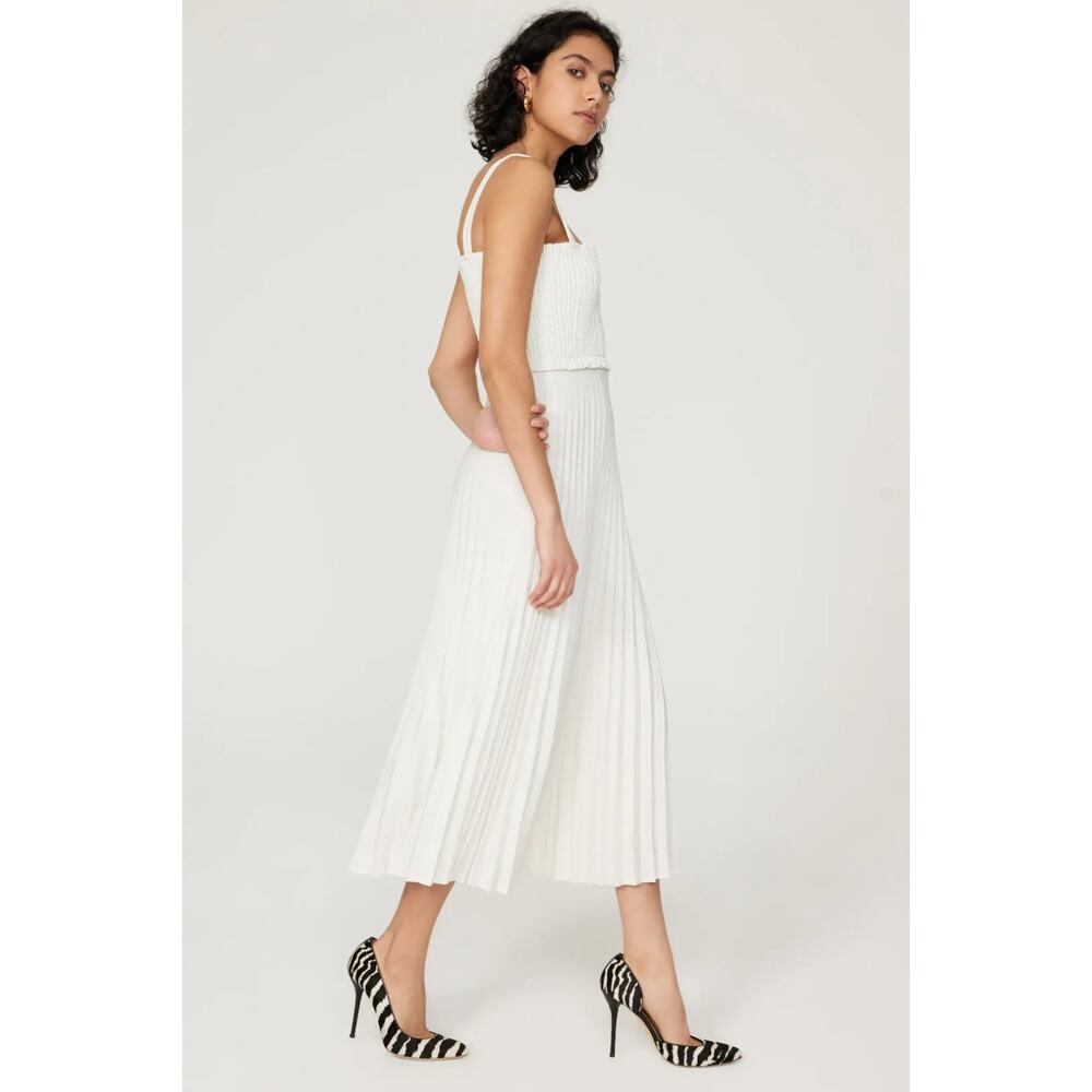 Proenza Schooler White Label Smocked Pleated Midi Dress White Size 2 Retail $595 - Picture 2 of 11